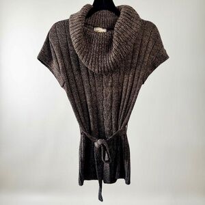 VTG | Pink Rose | Brown Soft Acrylic Cable Knit Tunic Length Sweater Top Size L